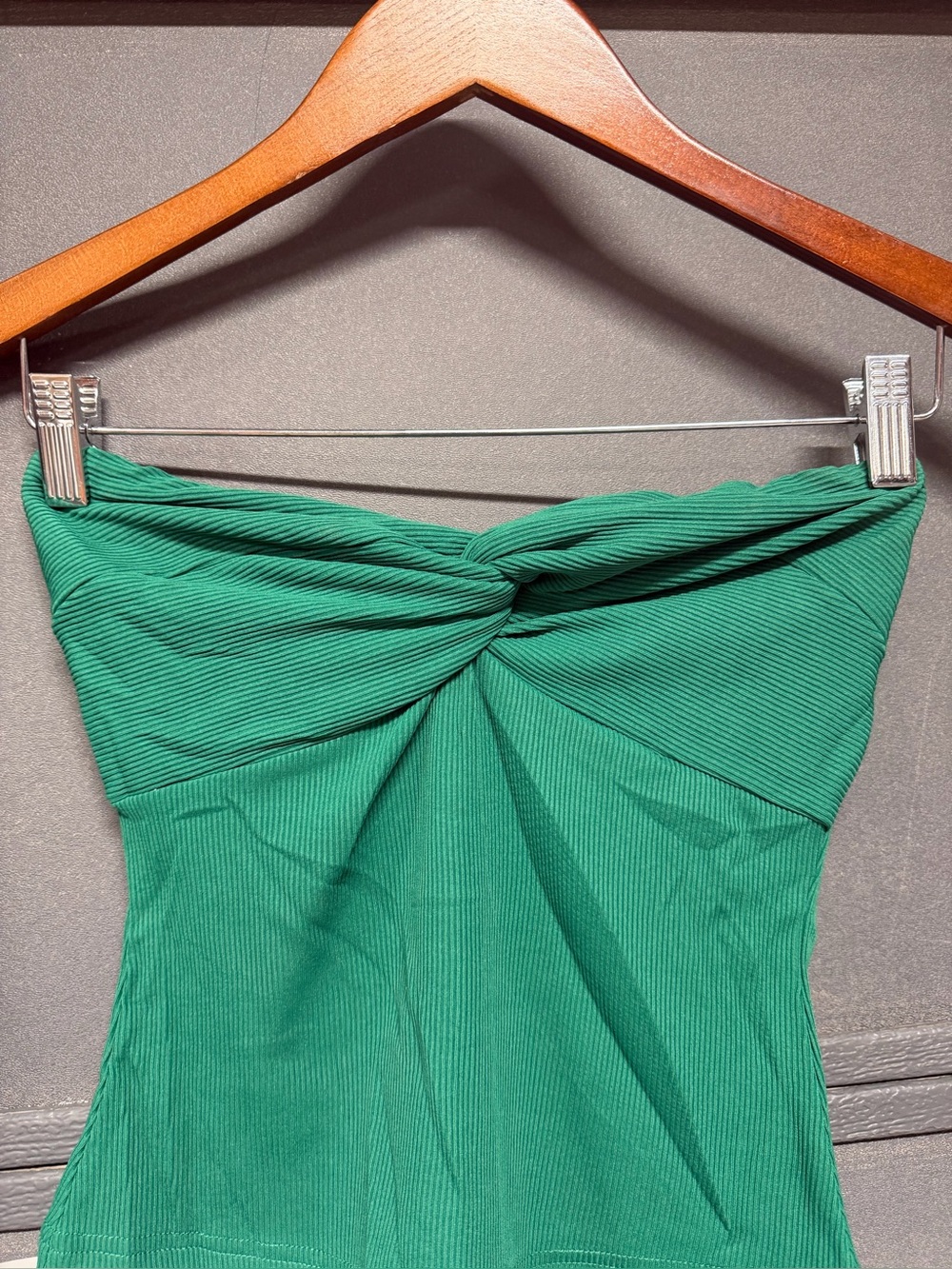 BTFBM Ribbed Strapless Two Piece Set Twist Knot Tube Crop Size XS Green - Picture 7 of 10
